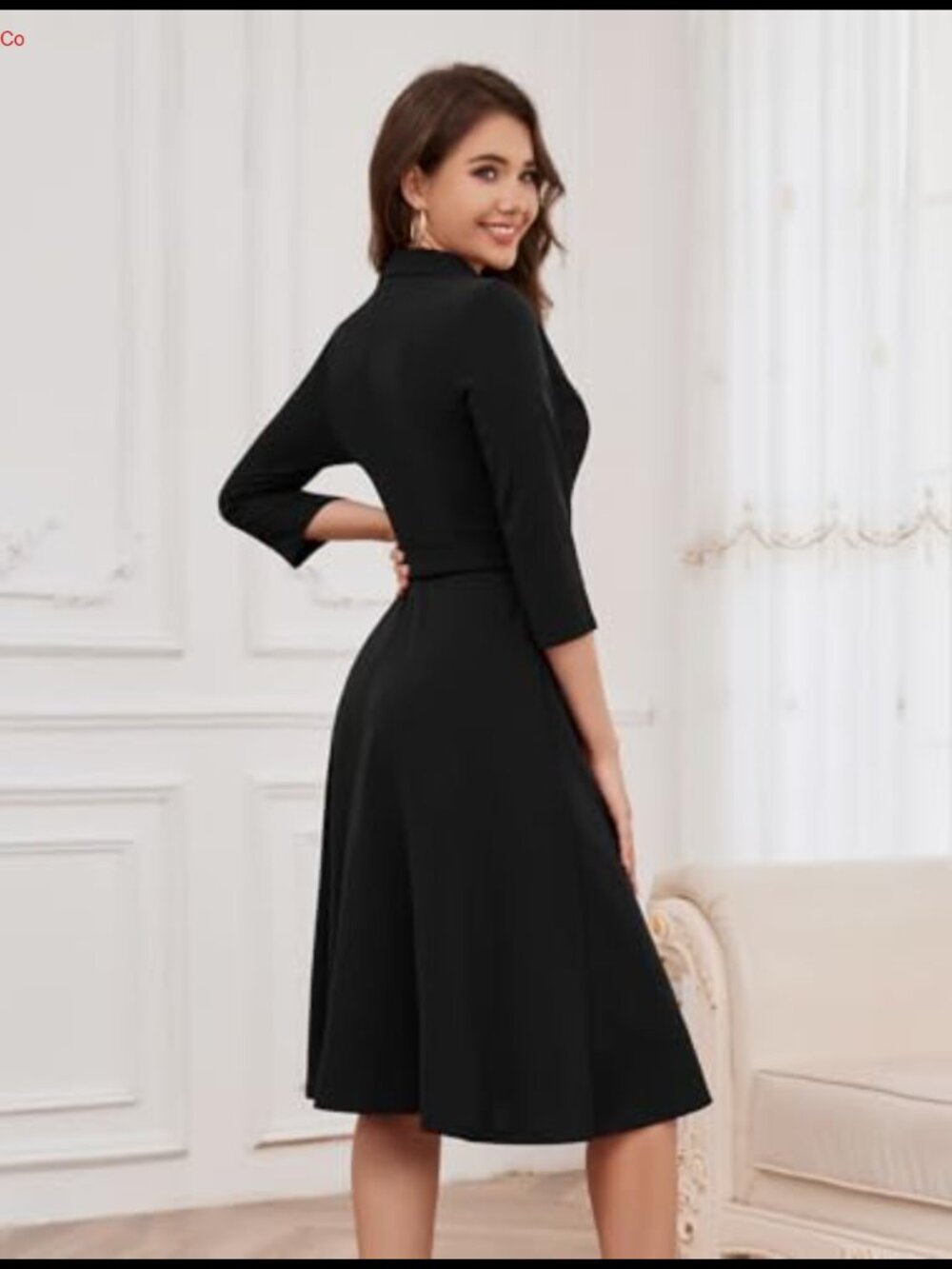 Women's Vintage Tea Party Formal Church Dress 3/4 Sleeve A-Line Midi - Picture 2 of 6